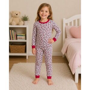 LAKE Pajama Set Red Green‎ Floral 100% Cotton Youth Toddler Girl 4